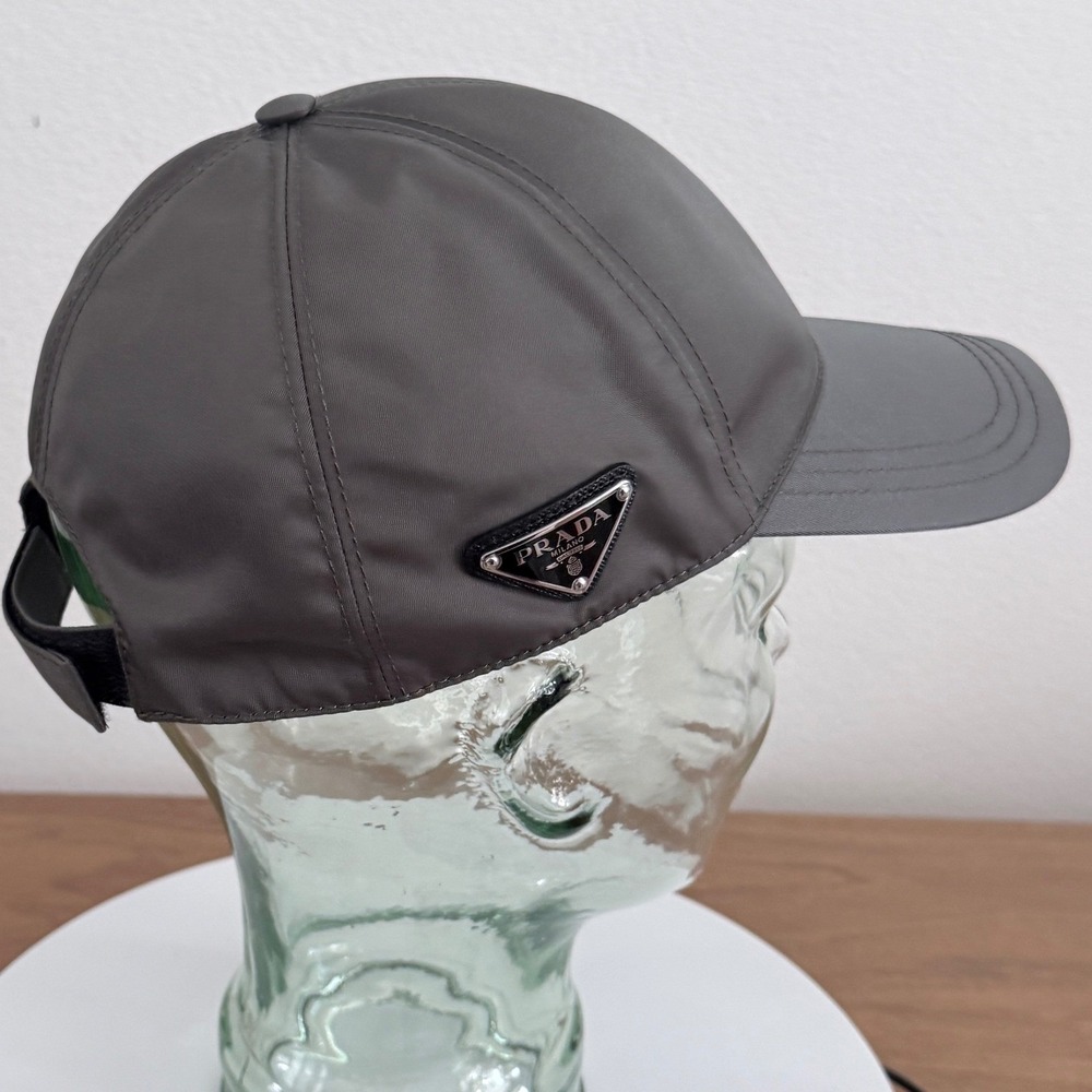 Prada Re-Nylon Baseball Cap Selva Grey Triangle Logo Hat 2HC274 XL 60cm